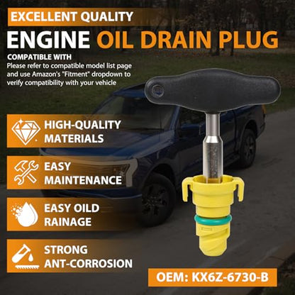 Oil Drain Plug 7 Pack Compatible with Ford F150 Mustang Bronco Edge Lincoln Explorer 2.7, 3.0, 3.5, 5.0 KX6Z6730B KX6Z-6730-B FT4Z-6730-A BC3Z-6730-A with Oil Drain Plug Removal Tool