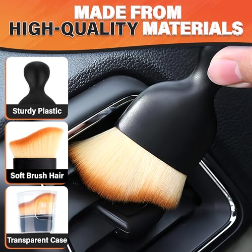 NADOBA Car Interior Cleaning Brush Set of 3, 2.29" x 3.98", Nylon Bristles | Car Interior Brush; Waterproof Plastic Handle, Transparent Storage Case; Reaches Dashboard, AC Vents, and Console