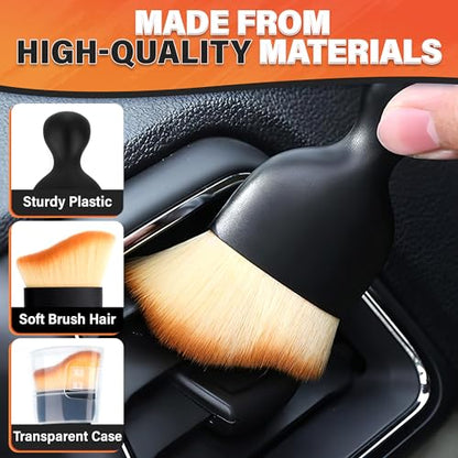 NADOBA Car Interior Cleaning Brush Set of 3, 2.29" x 3.98", Nylon Bristles | Car Interior Brush; Waterproof Plastic Handle, Transparent Storage Case; Reaches Dashboard, AC Vents, and Console