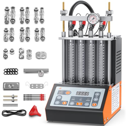FOXWELL JT410 Fuel Injector Tester & Cleaner Machine, 4-Cylinder Ultrasonic Injector Cleaner with Heating, Featuring Visual Spray Pattern & Flow Rate, Resistance & Leak Test for 12V Injectors