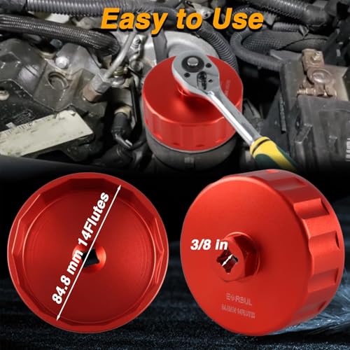 EVRBUL Oil Filter Wrench CNC Machining 84.8 mm 14 Flutes Oil Filter Cap Wrench Removal Tool Compatible with Mercedes Dodge Jeep 3.0L Diesel Engines