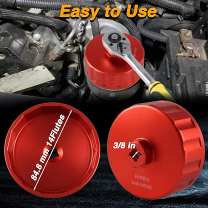 EVRBUL Oil Filter Wrench CNC Machining 84.8 mm 14 Flutes Oil Filter Cap Wrench Removal Tool Compatible with Mercedes Dodge Jeep 3.0L Diesel Engines