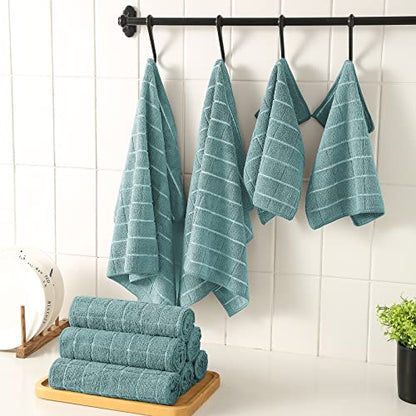 Puomue Microfiber Kitchen Towels and Dishcloths Set, 26 X 18 Inch and 12 X 12 Inch, Set of 12 Bulk Lint Free Dish Towels for Drying Dishes, Lake Blue - color: Lake Blue