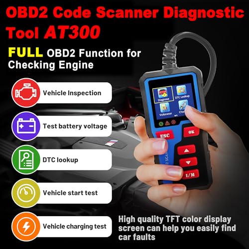 AT300 Car Code Reader, OBD2 Car Code Scanner Check Engine Light Fault Code Reader Scanner CAN Diagnostic Tool for All OBDII Protocol Cars,Cranking Test - color: AT300