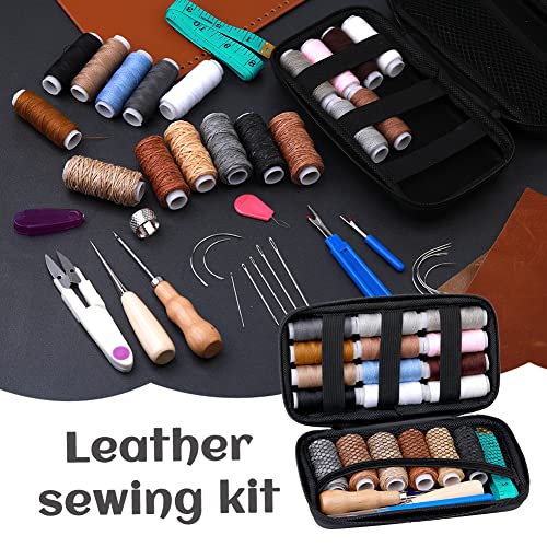 BUTUZE Upholstery Repair Kit, Leather Sewing Kit, Sewing Thread, Waxed Thread, Heavy Duty Hand Sewing Needles, Sewing Awl, Heavy Duty Sewing Kit for Car Carpet Sofa Shoe - size: 37 Pcs