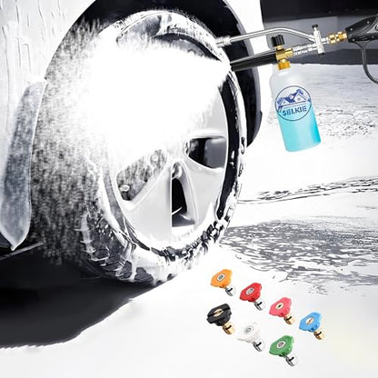 Selkie Foam Cannon with Pressure Washer Gun and Dual Connector, 3-in-1 Car Foam Cannon Kits with 1/4 Inch Quick Connector, 7 Pressure Washer Nozzle Tips, Dual-Connector Accessory