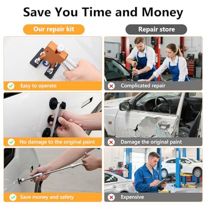 139pcs Dent Puller Kit, Paintless Dent Removal Kit for Dent Repair, Car Dent Repair Kit with Golden Lifter, Bridge Puller, Slide Hammer T-Bar, Car Dent Puller for Car Refrigerator Door Ding Repair