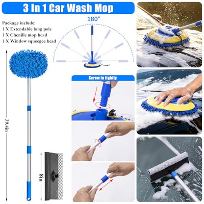 Car Wash Detailing Kit Cleaning Set with Foam Gun Sprayer, Long-Handle Brush, Large Wash Mitt, Towels, Complete Interior & Exterior Car Washing Supply Set (Blue) - color: Blue
