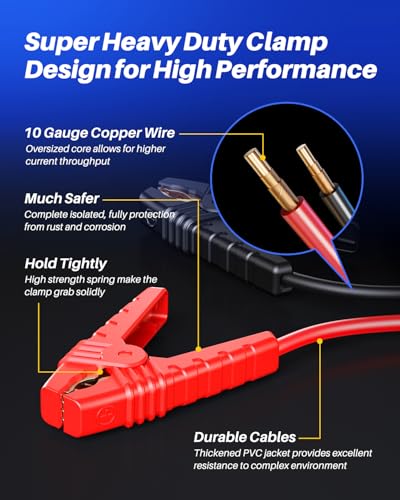 AUTOONE 4000A Car Jump Starter, Battery Jumper Starter Portable for Compact Car Up to 10.0L Gas and 8.0L Diesel Engine Jump Box with Jumper Cables, USB Output and LED Light - size: 4000A