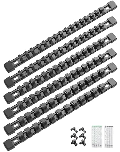 ALOANES 6PC Socket Organizer, Socket Rails Fit 1/2", 1/4" and 3/8" Drive | Heavy Duty ABS Socket Holders Hold 86 Sockets for Mechanics Toolbox Drawer Bags(Black) - color: Black, size: 6PC, 1/2, 3/8 & 1/4-inch Drive