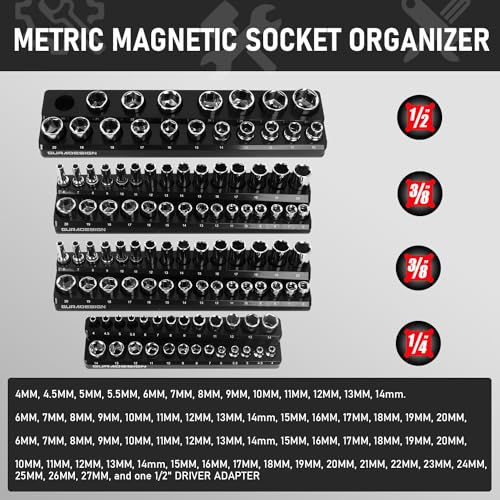 8PCS Socket Organizer Set - Magnetic Holder for 171 Pieces (1/4", 3/8", 1/2") - style: 8PCS Magnetic Socket Organizer Tray Set