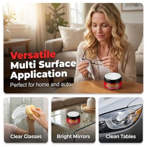 Glass Polishing Cream, 50g Instant Glass Scratch Repair Paste | Deep Cleaning & Removes Wiper Marks, Swirls, Water Spots & Windshield Cleaner & Remover for Minor Glass Scratches