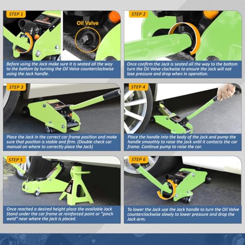 Auto Dynasty 2 Ton Floor Jack with Jack Stands, Heavy Duty Steel Hydraulic Racing Floor Jack with Single Piston Quick Lift Pump, Hydraulic Trolley Service Car Jack, Green - color: Green