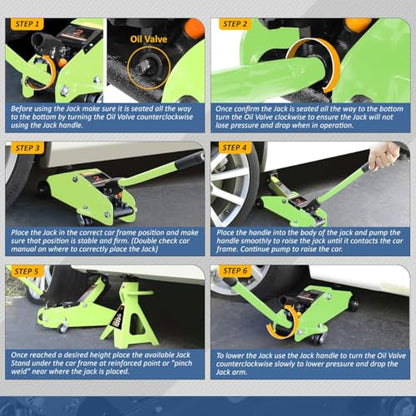 Auto Dynasty 2 Ton Floor Jack with Jack Stands, Heavy Duty Steel Hydraulic Racing Floor Jack with Single Piston Quick Lift Pump, Hydraulic Trolley Service Car Jack, Green - color: Green