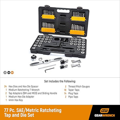 GEARWRENCH 77 Piece SAE/Metric Ratcheting Tap and Die Set -3887 - size: 77 PC, style: SAE/Metric