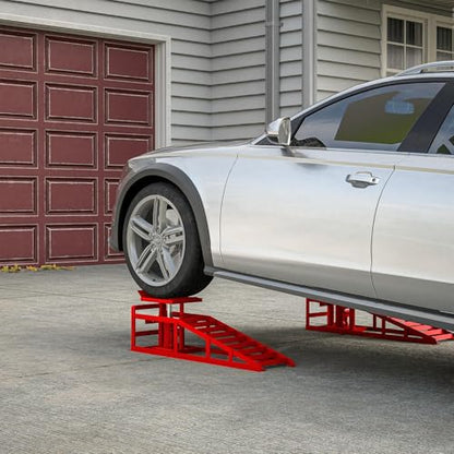 Hydraulic 5T/11000lbs Capacity Car Ramps - Set of 2, High Lift Steel Service Ramps for Maintenance & Oil Changes, Low Profile Garage Vehicle Lift, Adjustable 11.61-16.21 in, Black, A Pair - color: Black