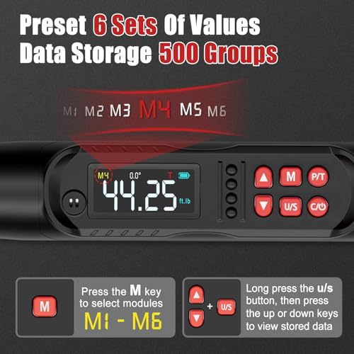 VANPO 3/8 Digital Angle Torque Wrench 2.2-44.2 Ft.lb, ±2% Accuracy | 3-60 Nm Electronic Torque Wrench, Buzzer LED Vibration Alarm, Perfect for Engine, Spark Plug, Carbon Fiber Bike & Motorcycle - size: 2.2-44.2 ft.lb/3-60 N.m (3/8-Inch)