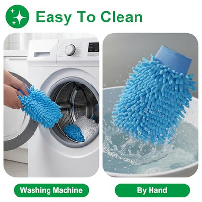 16 Pcs Car Wash Mitt, Chenille Microfiber Cleaning Mitts, Double Sided Scratch-Free Ultra Absorbent Lint-Free Wash Sponge Cloths for Car Washing and Detailing, 8 Colors, 8.66x7 Inch