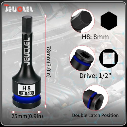 8mm Hex Impact Bit Socket, H8 1/2" Drive Allen Socket, Cr-Mo Steel | 3-Inch, Lengthen Hex Screwdriver Adapter for Electric Ratchet Wrenches Fastening Screws, Socket Wrench, Head Drill - size: 1PC | H8 8MM