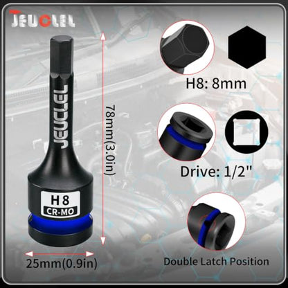 8mm Hex Impact Bit Socket, H8 1/2" Drive Allen Socket, Cr-Mo Steel | 3-Inch, Lengthen Hex Screwdriver Adapter for Electric Ratchet Wrenches Fastening Screws, Socket Wrench, Head Drill - size: 1PC | H8 8MM