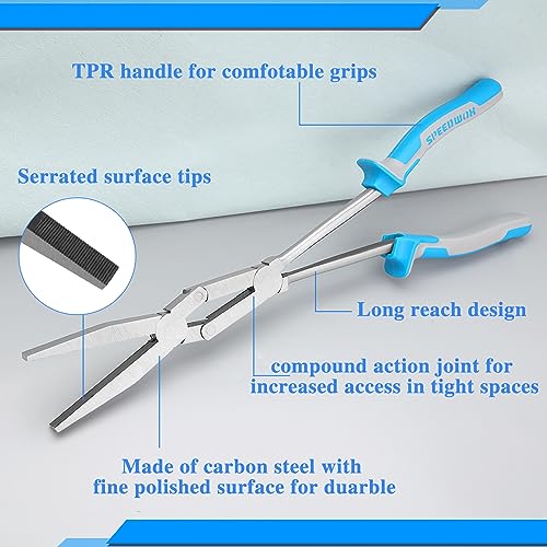 SPEEDWOX 13-Inch Double-Joint Pliers - Serrated Jaw Dual Pivot Long Reach Compound Action Flat Nose Duckbill Pliers - style: Flat Nose Plier