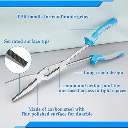 SPEEDWOX 13-Inch Double-Joint Pliers - Serrated Jaw Dual Pivot Long Reach Compound Action Flat Nose Duckbill Pliers - style: Flat Nose Plier