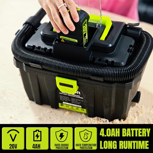 20V Cordless Shop Vac, 2.5 Gallon Shop Vacuum with 4.0Ah Battery(2 Packs)
