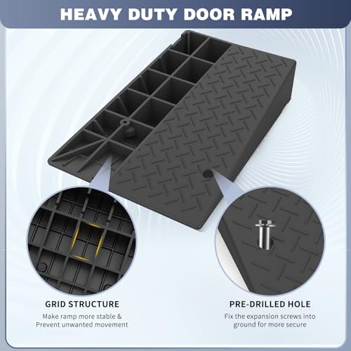 Rubber Threshold Ramp 5.12 Inch Rise, Wheelchair Rubber Door Ramp with Non-Slip Surface, Home Step Ramp with Channel for Wheelchairs/Cars/Scooters(2PCS, 2200LBs Loading) - size: 5.12IN-2PCS