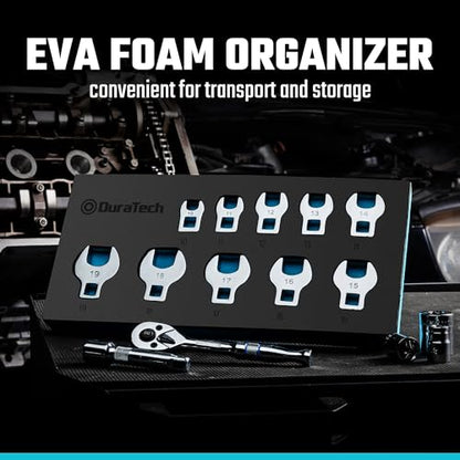 DURATECH 10-Piece 3/8" Drive Crowfoot Wrench Set, Metric, 10-19mm | Open End Wrench Set, CR-V Steel, EVA Foam Tool Organizer - size: Metric, style: Regular