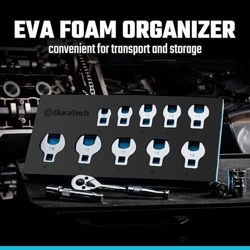 DURATECH 10-Piece 3/8" Drive Crowfoot Wrench Set, Metric, 10-19mm | Open End Wrench Set, CR-V Steel, EVA Foam Tool Organizer - size: Metric, style: Regular