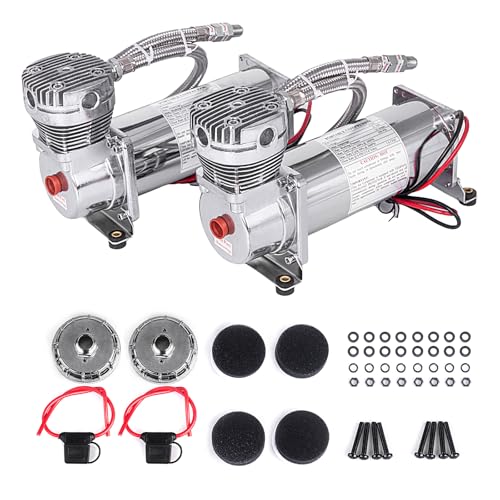 200PSI 3/8 NPT Heavy Duty Air Train Horn/Air Ride Suspension Compressor for Train/Truck/Car 12V SILVER Dual - color: Silver 3/8, size: Dual