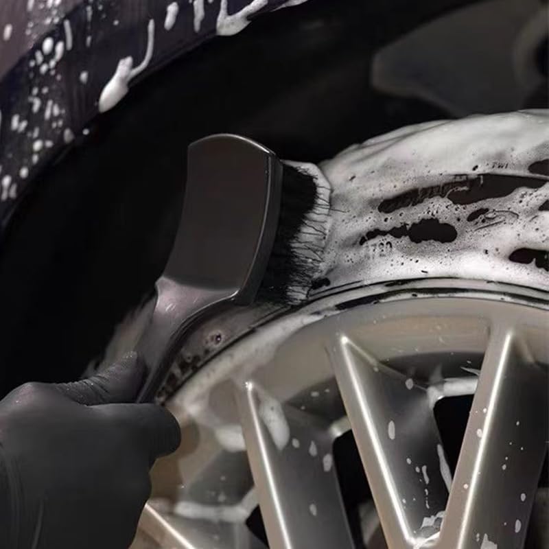 Wheel Brush Tire Brush Car Wash Brush Tire Brush Car Carpet Cleaner Used for Cleaning Car Tires, Wheels and Carpets, with a Short Handle that is Simple and Durable - color: Black