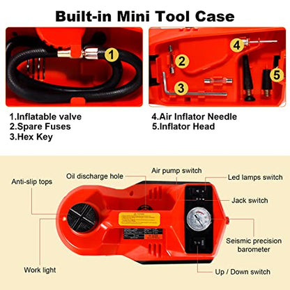 TYAYT 5 Ton Electric Hydraulic Car Jack Kit, Portable with LED Light, Compatible with Car, SUV, Truck, Lifting Range 6-17.7 Inches (Red) - size: With electric wrench