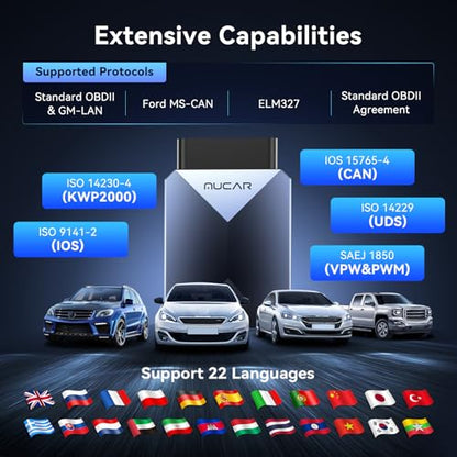 MUCAR BT200 MAX AI OBD2 Bluetooth Scanner, Full System 15 Resets Diagnostic Tools Bi-Directional Control, CAN-FD & FCA Autoauth, AutoVIN, Real-Time Data, ELM327 APP Compatibility, Lifetime Free Update