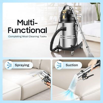 Commercial Carpet Extractor, 60L/15.85Gal Stainless Steel Carpet and Upholstery Vacuum Cleaner Machine, Tough and Spot Stain Striker for Rugs Couch Curtain Car Detailing Deep Cleaning, 116 PSI Pump