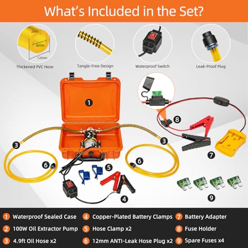 100W Electric Oil Change Extractor Pump, 1-4L/min Oil Transfer Pump for Engine/Transmission/Gear Oil Change, Compatible with DeWalt 20V Battery(Oil Pump-B+Yellow Adapter) - color: Oil Pump-B+Yellow Adapter