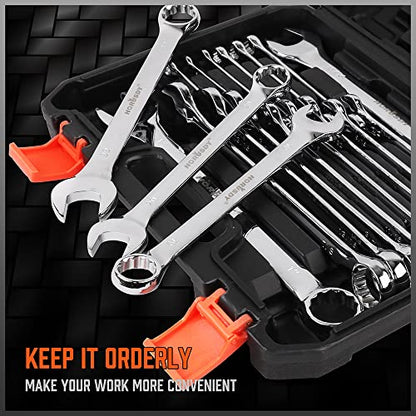 HORUSDY 32-Piece Combination Wrench Set, SAE and Metric, 1/4"-1" & 7mm-22mm, 12 Point, Chrome Vanadium Steel Construction with Case - style: 32-Piece Combination Wrench Set