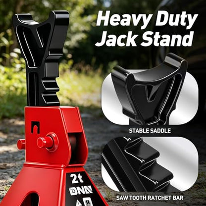 DNA Motoring 1 Pair Jack Stands, 2 Ton (4400 lbs) Capacity Car Lifting Stand, Adjustable Height Car Jack Stands for Cars, Sedans, Small Vehicles, SUV, TOOLS-00681-RD - style: 2 Ton Red