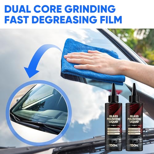 2025 New Glass Polishing Liquid with Sponge - Windshield Anti Fog Hydrophobic Coating Spray, Scratch Remover for Car Windows, Mirrors, Oil Film & Glass Surfaces (2)