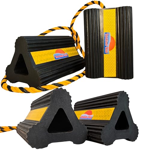 Heavy-Duty Yellow Rubber Wheel Chocks with Reflective Strips,Lightweight,6.3x4.5x4 Inch,All-Weather, Non-Slip, Portable Parking Security for Airplan, RV, Trailer Chalk,SUV(4, Yellow) - color: YELLOW