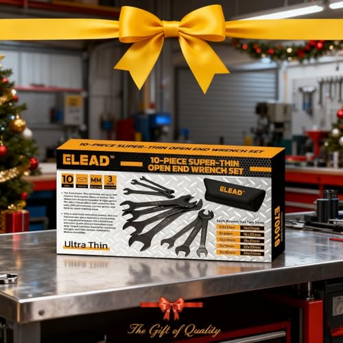 ELEAD 10-Piece Super-Thin Open End Wrench Set, Metric 5.5-27mm, CR-V Nickel Plated, 3 mm Thickness for Tight Spaces, 5.5, 7, 8, 9, 10, 11, 12, 13, 14, 15, 16, 17, 18, 19, 20, 21, 22, 23, 24, 27mm - color: 10-piece Super-thin Metric Black