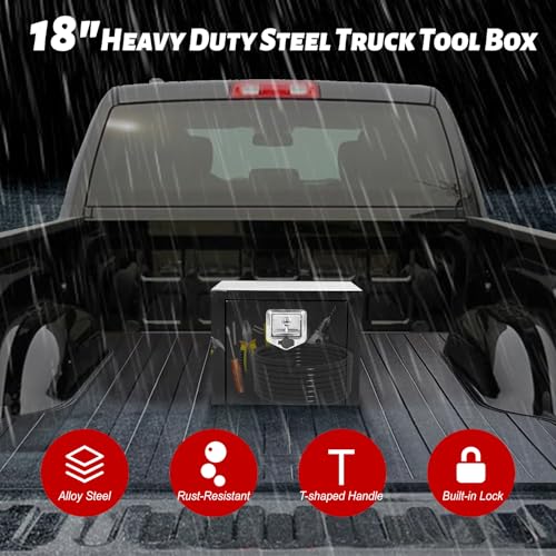 Steel Plated Underbody Truck Tool Box,Steel Truck Storage Organizer-Black | Waterproof Tongue Box for Storage with Smooth Surface for Truck, Pickup, RV, Trailer - Black, 18" x 12" x 14" Inch - size: 18" x 12" x 14"