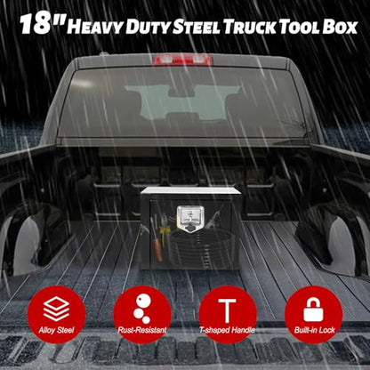 Steel Plated Underbody Truck Tool Box,Steel Truck Storage Organizer-Black | Waterproof Tongue Box for Storage with Smooth Surface for Truck, Pickup, RV, Trailer - Black, 18" x 12" x 14" Inch - size: 18" x 12" x 14"