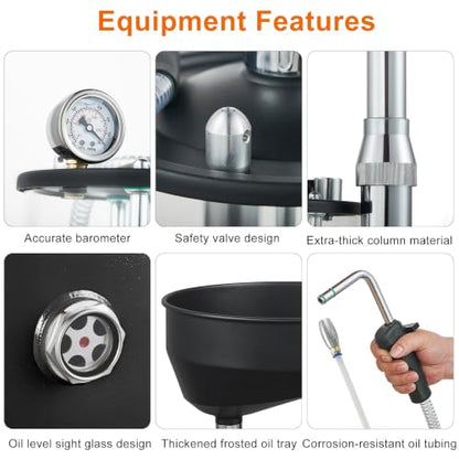 Oil Drain Container, Waste Oil Drain Tank, Black, 18.5 Gallon | Upgraded Design, Pneumatic Oil Drainer, Oil Lift Drain and Extractor, Air Operated Drainer, For Oil Change - color: Black 18.5 Gallon