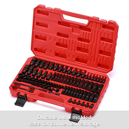 CASOMAN 1/4 Inch Drive Master Impact Socket Set with Adapters, U-Joint, Extensions & Torx Socket, 86-Piece, 6-Point, SAE/Metric, Standard/Deep, CR-V - size: 1/4" Drive