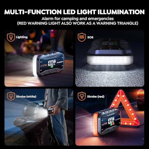 UTRAI 8000A Portable Jump Starter for Car, 12V Jump Box for Car Battery, All Gas & 12L Diesel Engines, 27000mAh Jump Pack with 65W USB-C Fast Charging, 2 USB & DC Output, 600LM LED Flashlight - color: Black