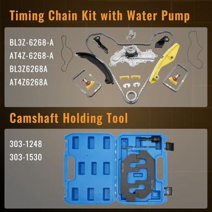 Timing Chain Kit with Water Pump + Camshaft Holding Tool with Timing Alignment Holder Tool Kit for 2011-2019 Ford Explorer/Edge/Taurus/Flex 3.5L 3.7L V6 303-1248 BL3Z-6268-A Timing Chain Set