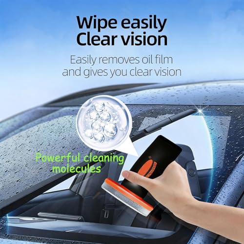 Glass Emulsion Cleaner, Windshield Cleaner, Car Windshield Cleaner Tool Roll-On Glass Compound with Cleaning Board, Removes Oil Film & Smudges, Improve Windshield Clarity for Safe Driving(100ml+Brush) - color: 1PCS: (100ml+Brush)
