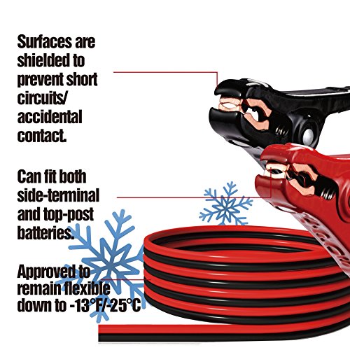 Cartman 10 Gauge 12 ft Jumper Cables for Compact Cars with Carry Bag | Rubber-Insulated Safe-Grip Clamps, High-Density CCA Core, Cold-Resistant TPR Jacket - size: 12-Feet (10-Gauge)