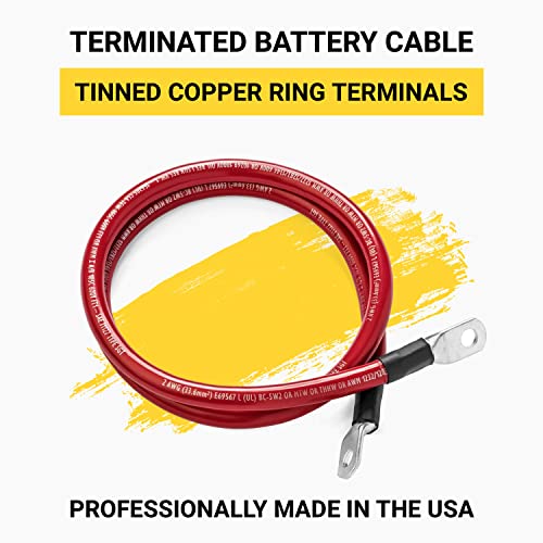 Spartan Power Red 2 Foot, Battery Cable, Positive Only 3/8" M10 Made in USA - color: 1/0 AWG-RED-3/8", size: 2-FT